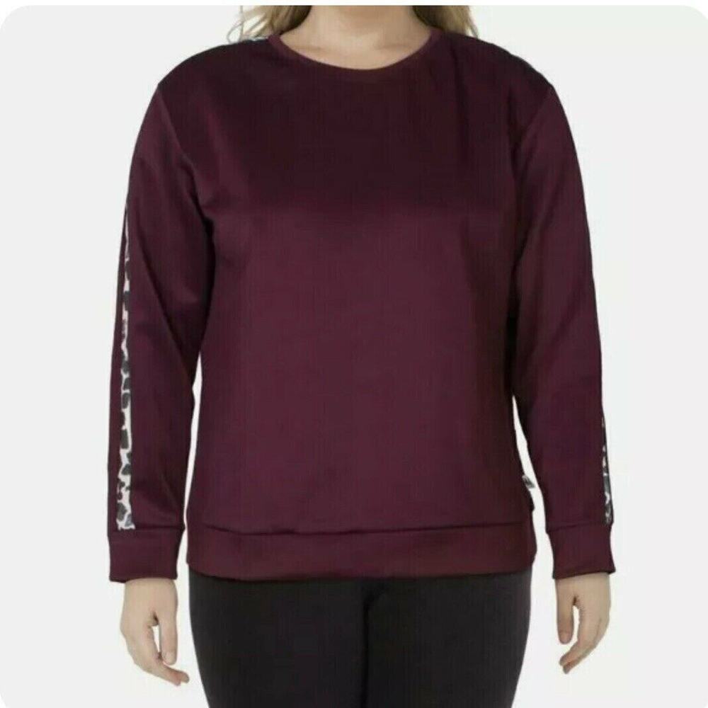 Nicole Miller Womens Sport Scuba Stripe Activewear Crewneck Sweatshirt Plum Smal